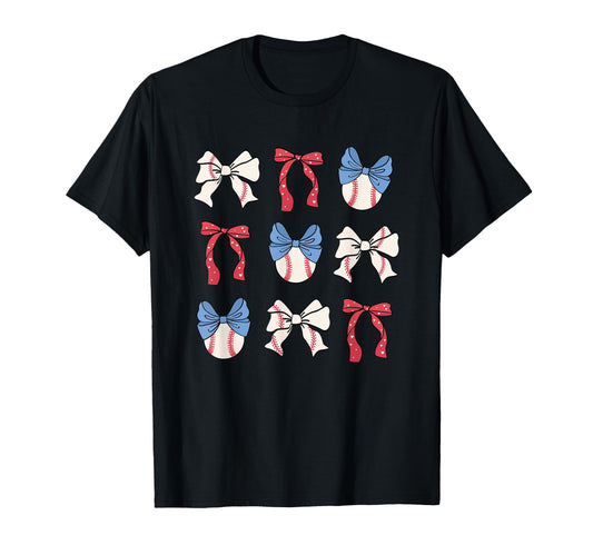 Baseball Bows Red White Blue Patterns T-Shirt - Fun Novelty Design Unisex - T-Shirt, Sweatshirt, Hoodie