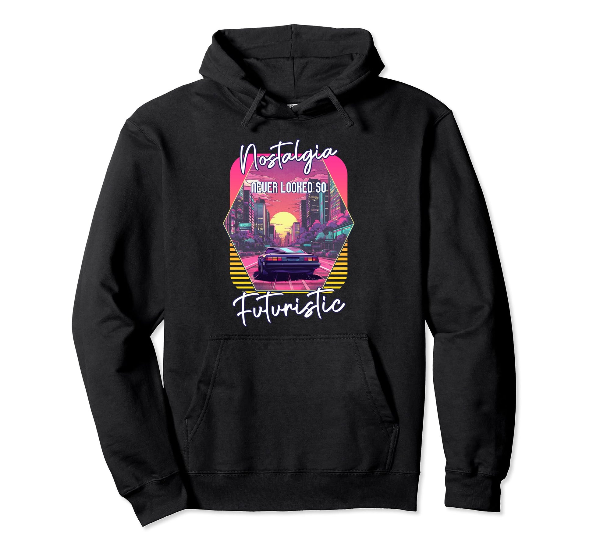Synthwave Futuristic Sports Car Sunset Hoodie - Unique Graphic Men Women - T-Shirt, Sweatshirt, Hoodie