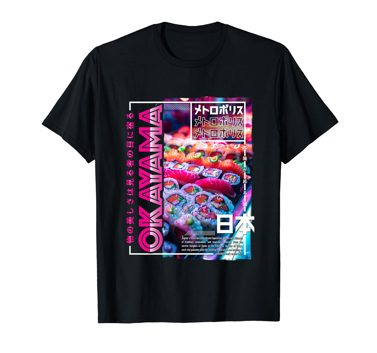 Okayama City 80S Synthwave Sushi T-Shirt - Minimalist Print for Adults - T-Shirt, Sweatshirt, Hoodie