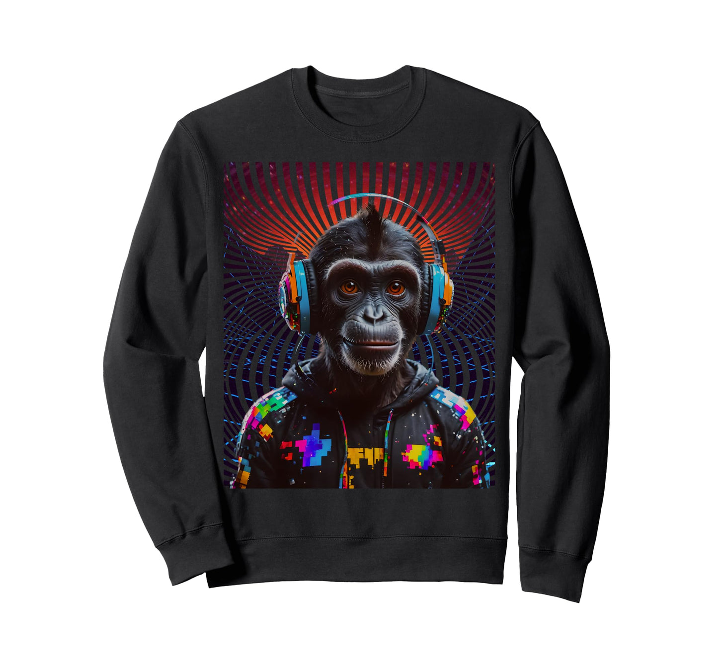 Chimp Dj Vaporwave Vortex Synthwave 80S Sweatshirt - Graphic Print Unisex - T-Shirt, Sweatshirt, Hoodie