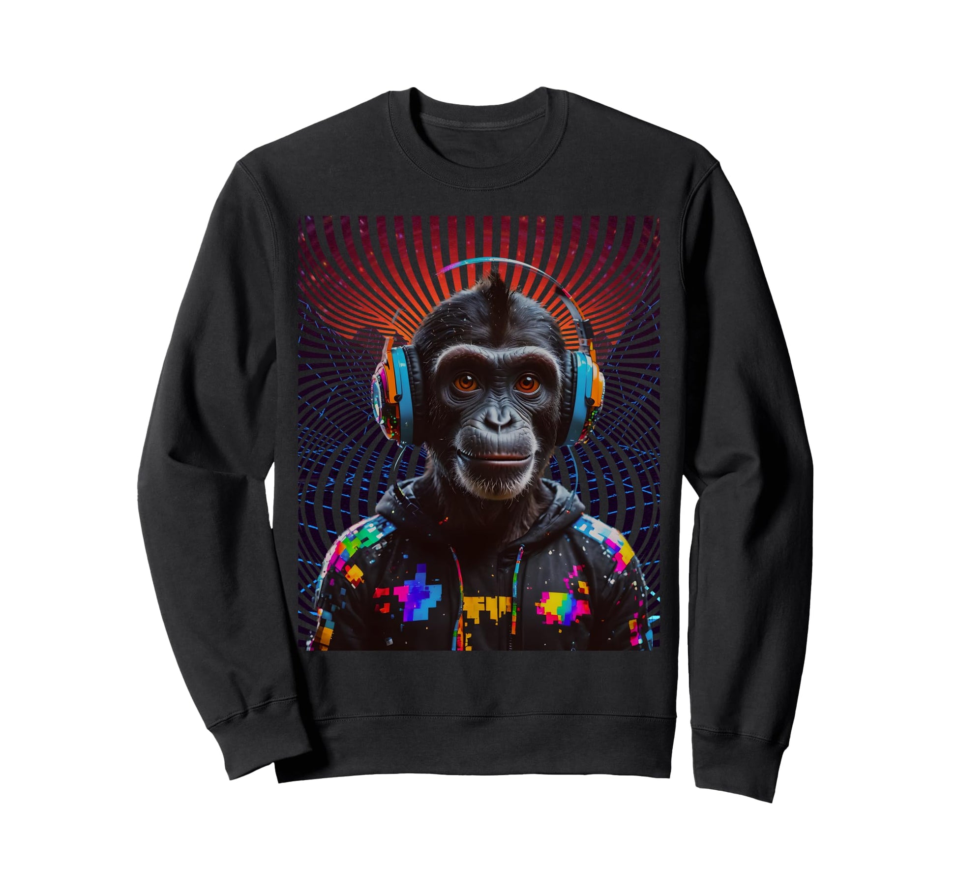 Chimp Dj Vaporwave Vortex Synthwave 80S Sweatshirt - Graphic Print Unisex - T-Shirt, Sweatshirt, Hoodie
