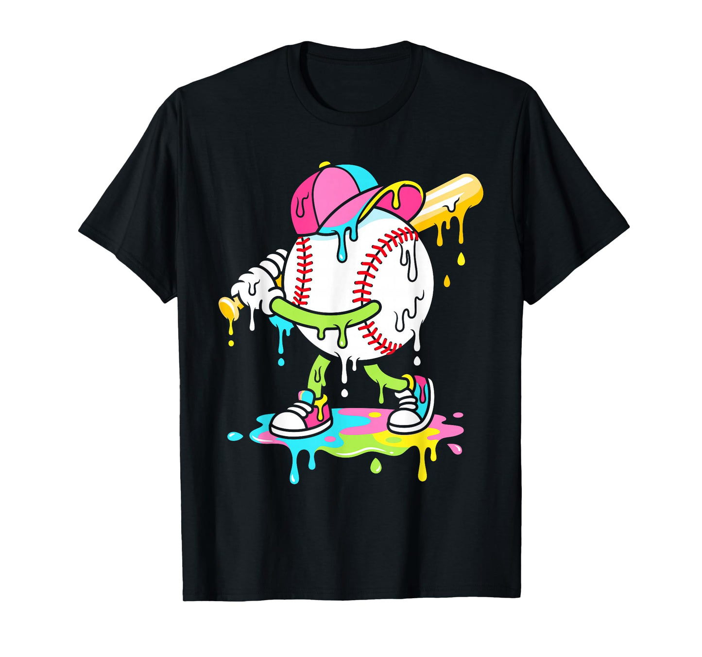 Baseball Dripping Paint Splash Cartoon T-Shirt - Unique Graphic Men Women - T-Shirt, Sweatshirt, Hoodie