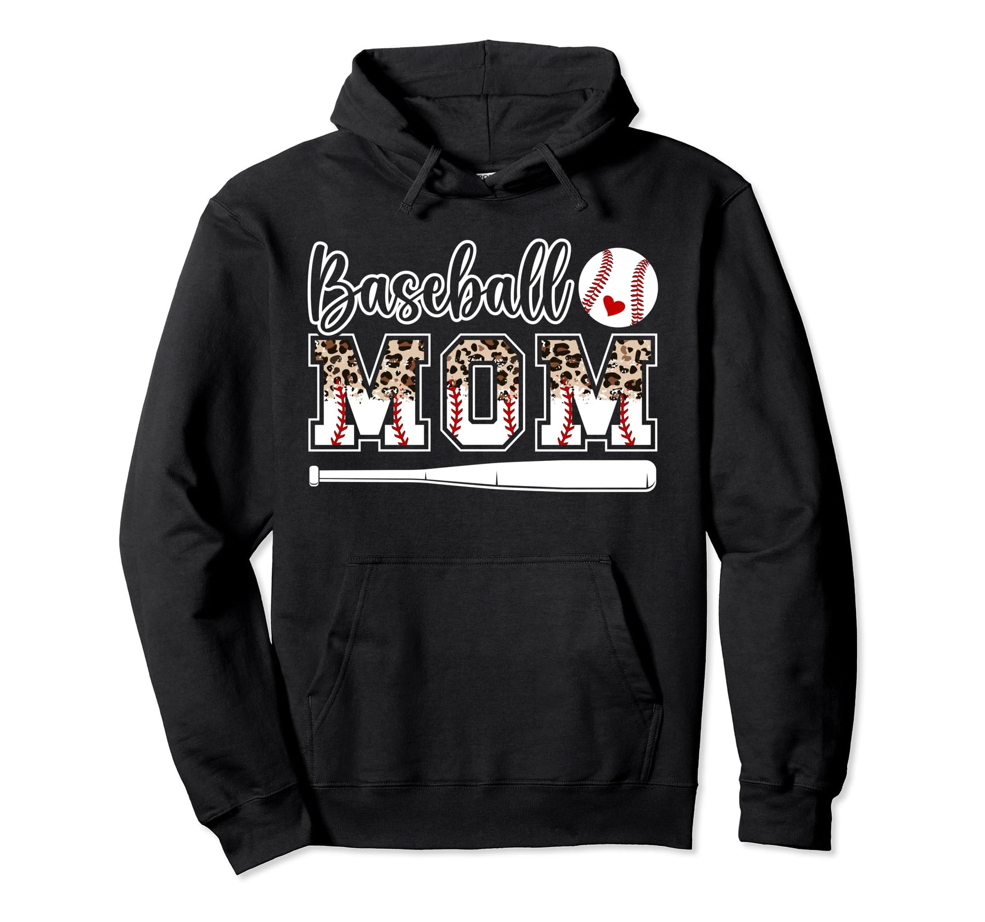 Baseball Mom Leopard Mom Baseball Player Hoodie - Graphic Print Men Women - T-Shirt, Sweatshirt, Hoodie