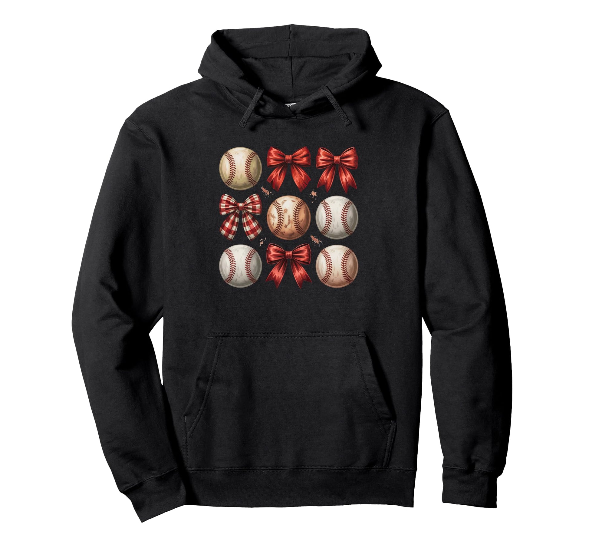 Playful Baseball Lover Red Bow And Ball Hoodie - Custom Art Print Unisex - T-Shirt, Sweatshirt, Hoodie