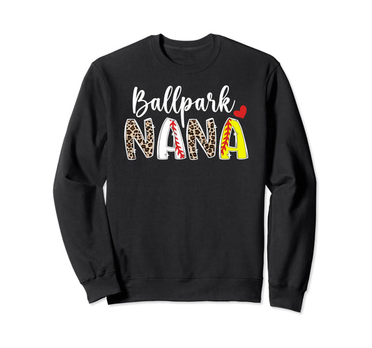 Ballpark Nana Leopard Baseball Softball Sweatshirt - Trendy Graphic Unisex - T-Shirt, Sweatshirt, Hoodie