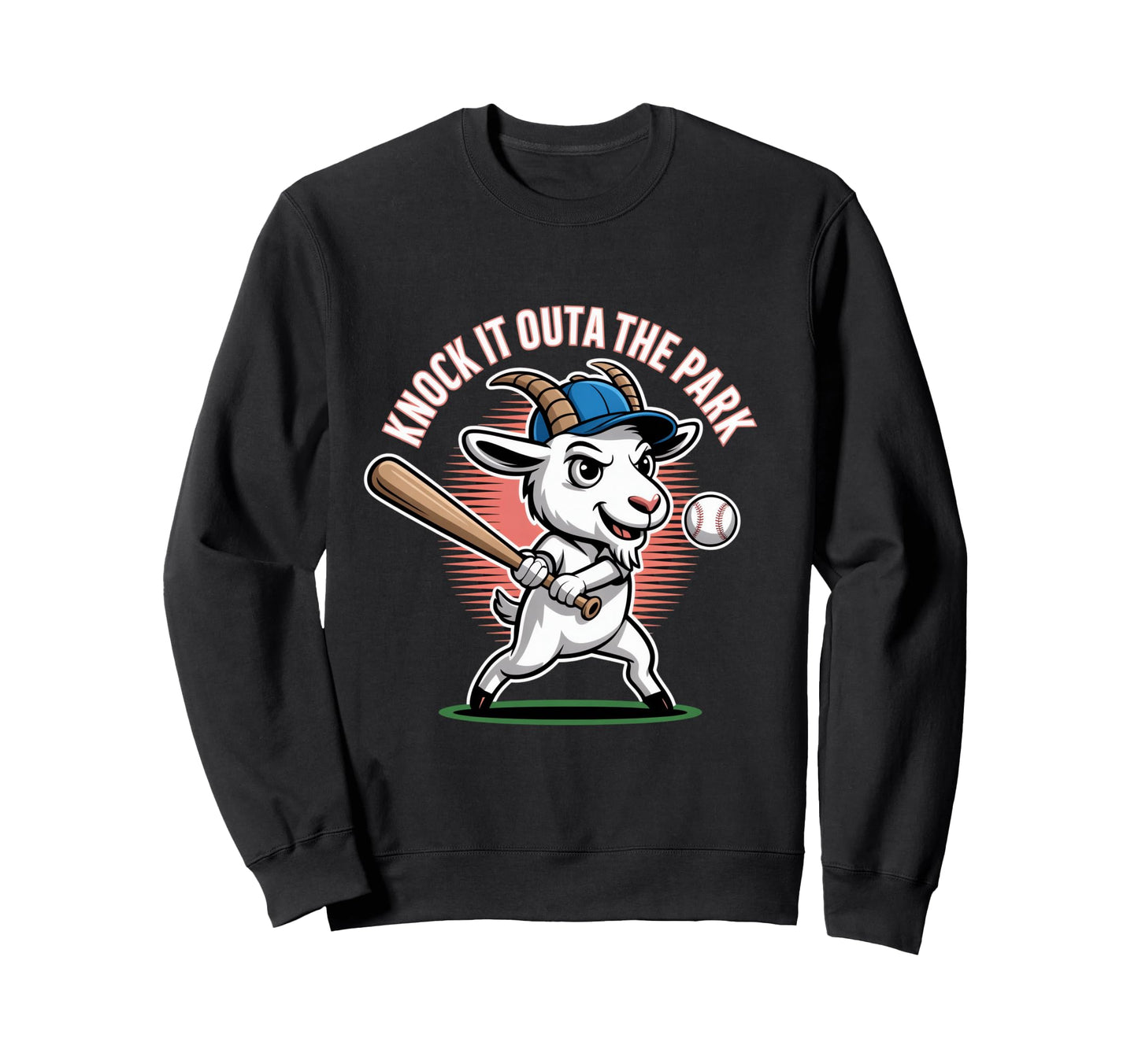 Knock It Outa Park Baseball Goat Sweatshirt - Minimalist Print for Adults - T-Shirt, Sweatshirt, Hoodie