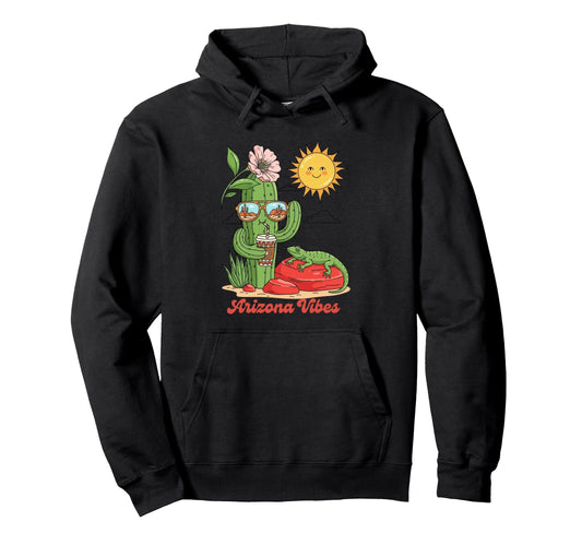Arizona Cactus Vibes Desert Sun Lizard Hoodie - Minimalist Print Men Women - T-Shirt, Sweatshirt, Hoodie