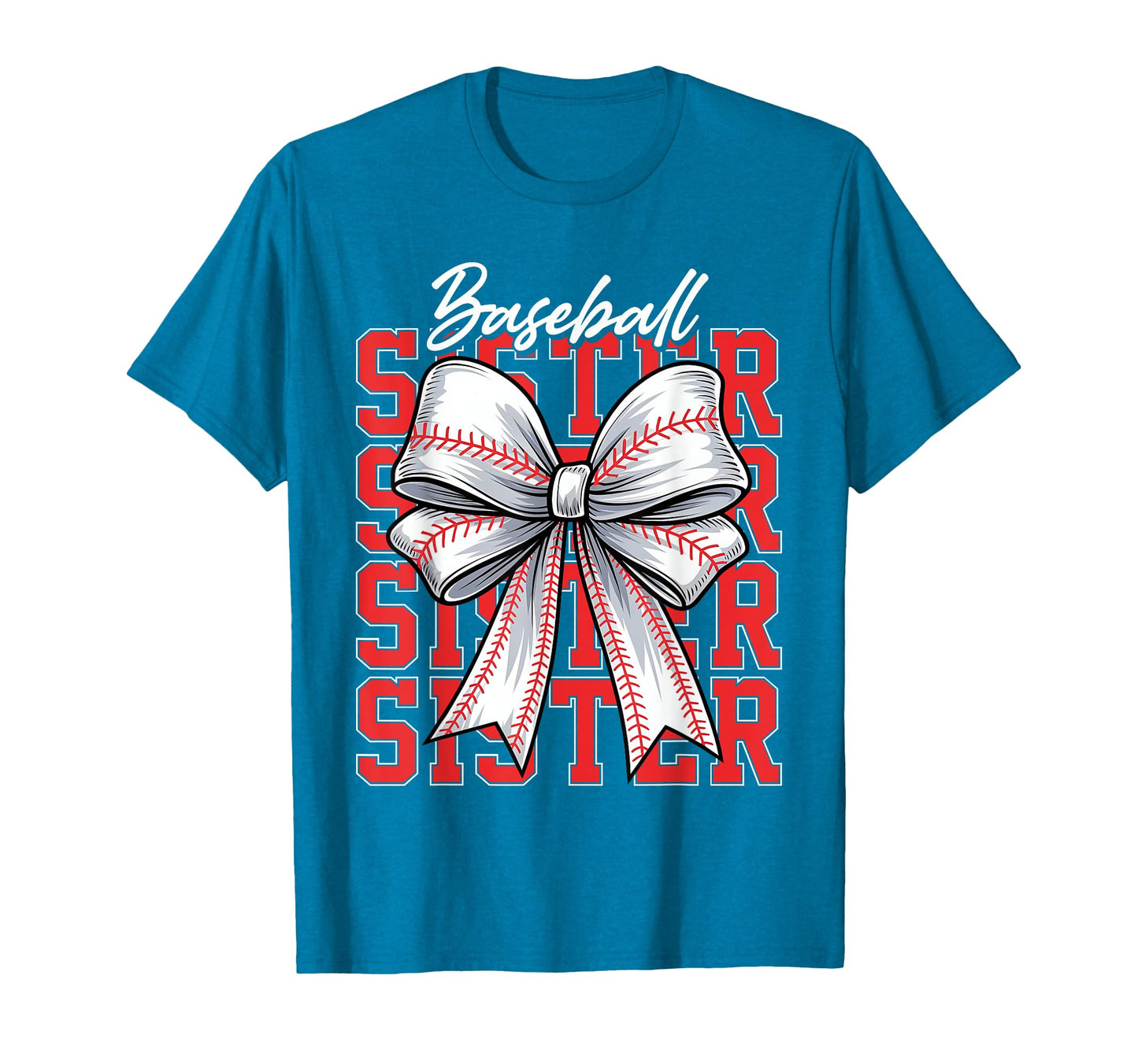 Baseball Sister Coquette Bow Blue Sport T-Shirt - Custom Art Print Unisex - T-Shirt, Sweatshirt, Hoodie