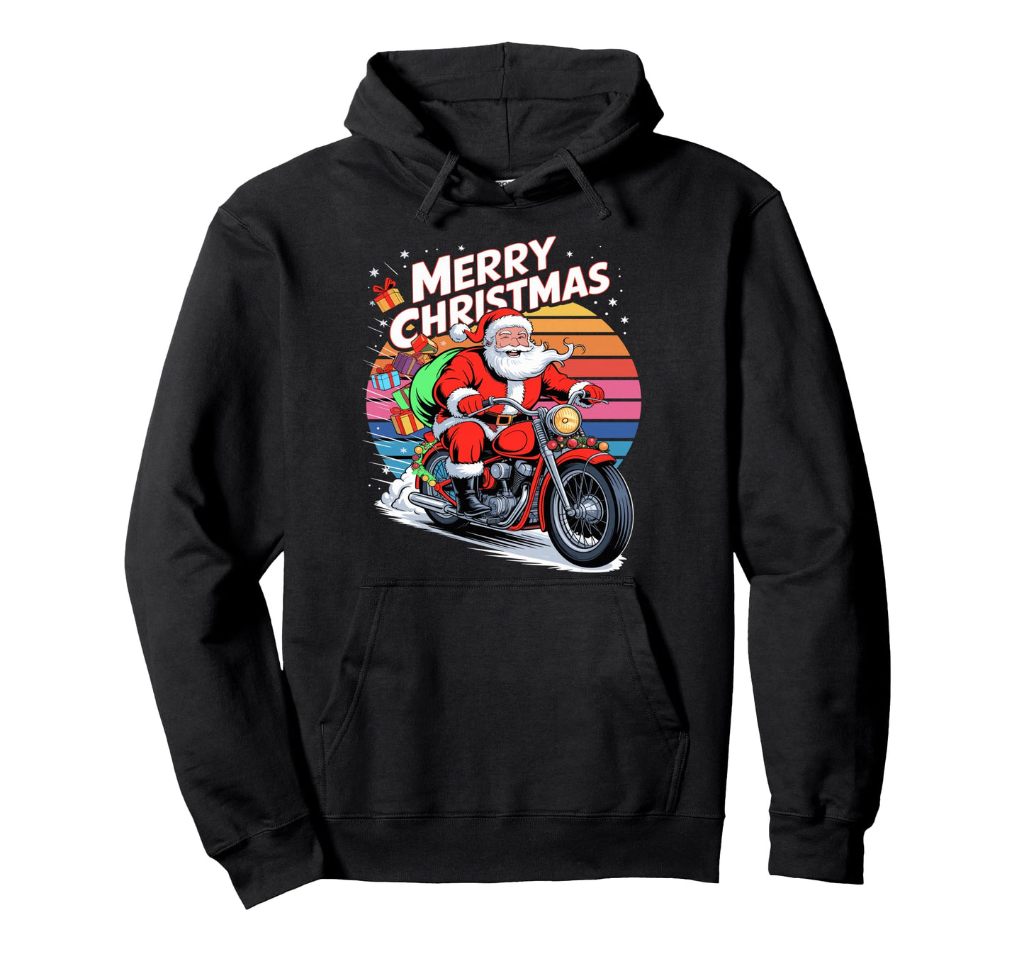 Merry Santa Riding Motorcycle Hoodie - Novelty Apparel Unisex - T-Shirt, Sweatshirt, Hoodie