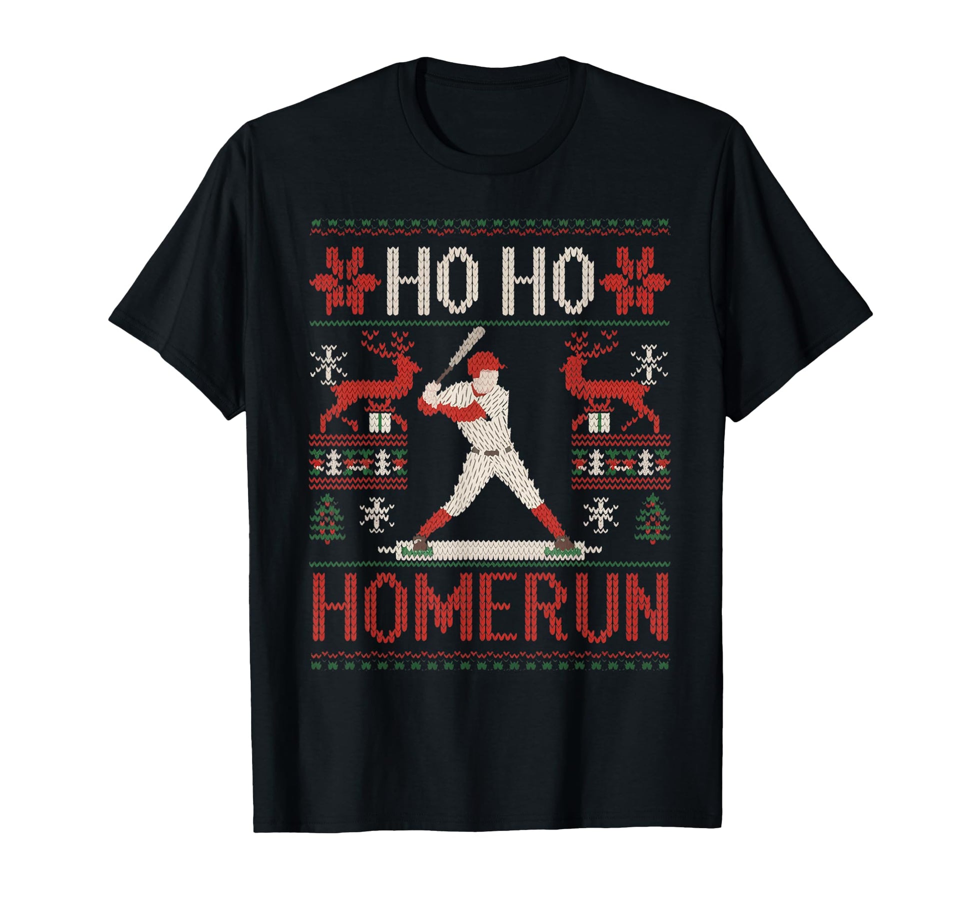 Baseball Softball Ho Ho Homerun Ugly T-Shirt - Trendy Graphic for Adults - T-Shirt, Sweatshirt, Hoodie