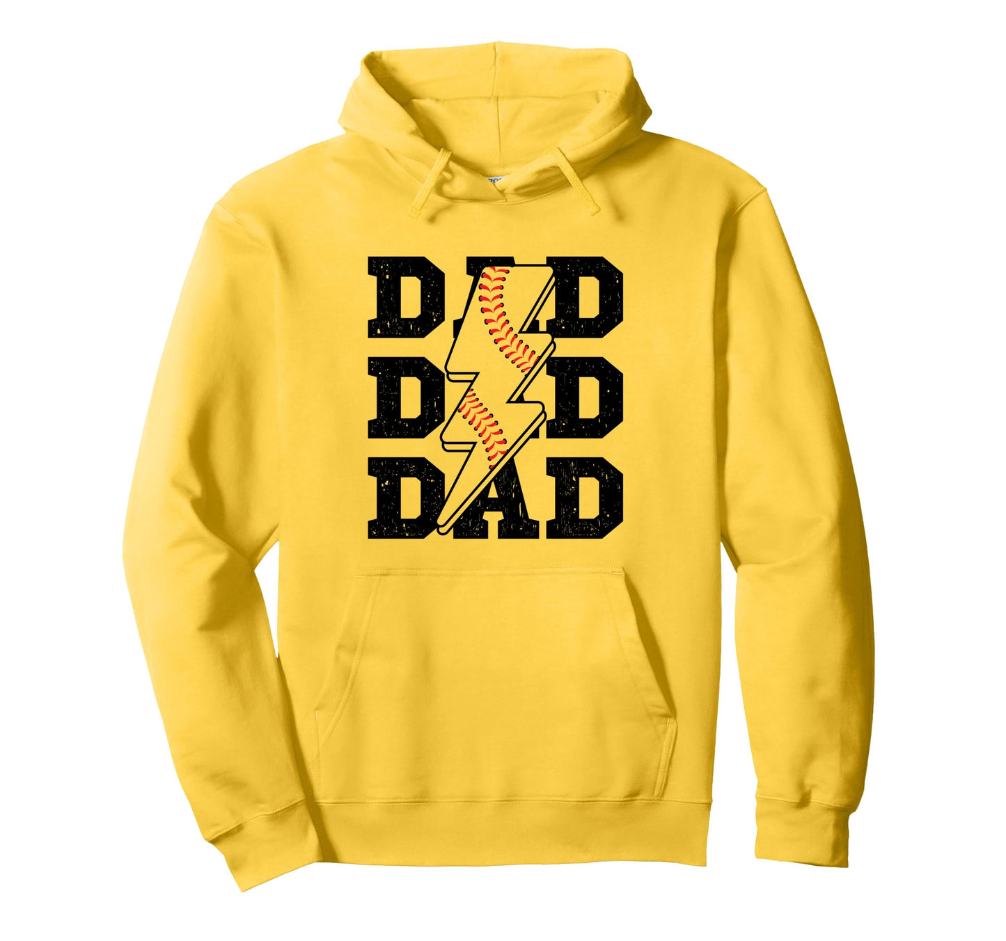 Baseball Dad Distressed Lightning Bolt Hoodie - Novelty Apparel Unisex - T-Shirt, Sweatshirt, Hoodie