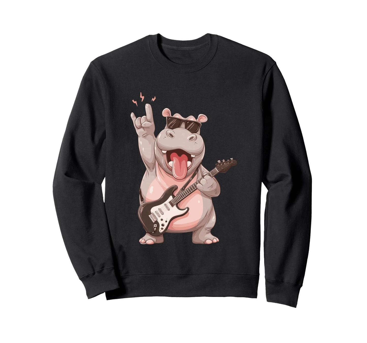 Hippo Rock Music Guitarist Funny Sweatshirt - Custom Art Print for Adults - T-Shirt, Sweatshirt, Hoodie