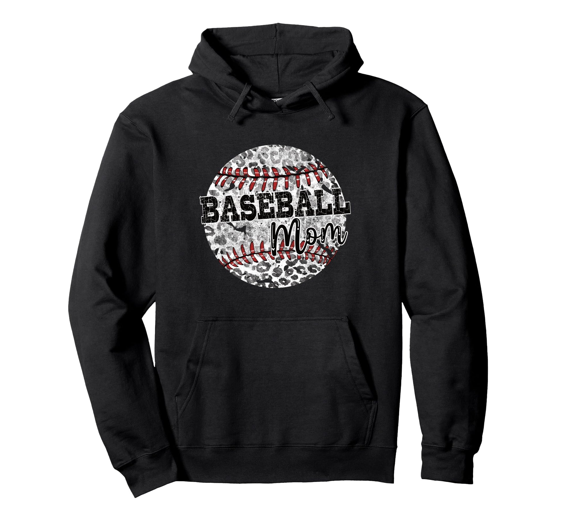 Leopard Baseball Mom Distressed Sports Hoodie - Graphic Print Men Women - T-Shirt, Sweatshirt, Hoodie