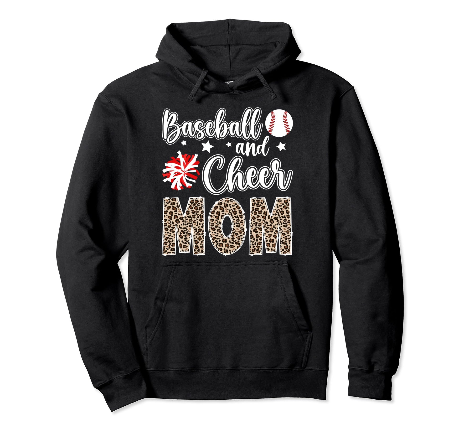 Baseball And Cheer Mom Leopard Hoodie - Aesthetic Graphic for Adults - T-Shirt, Sweatshirt, Hoodie