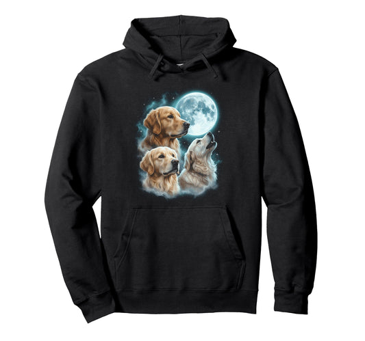 90S Golden Retriever Howling Moon Hoodie - Casual Everyday Wear for Adults - T-Shirt, Sweatshirt, Hoodie