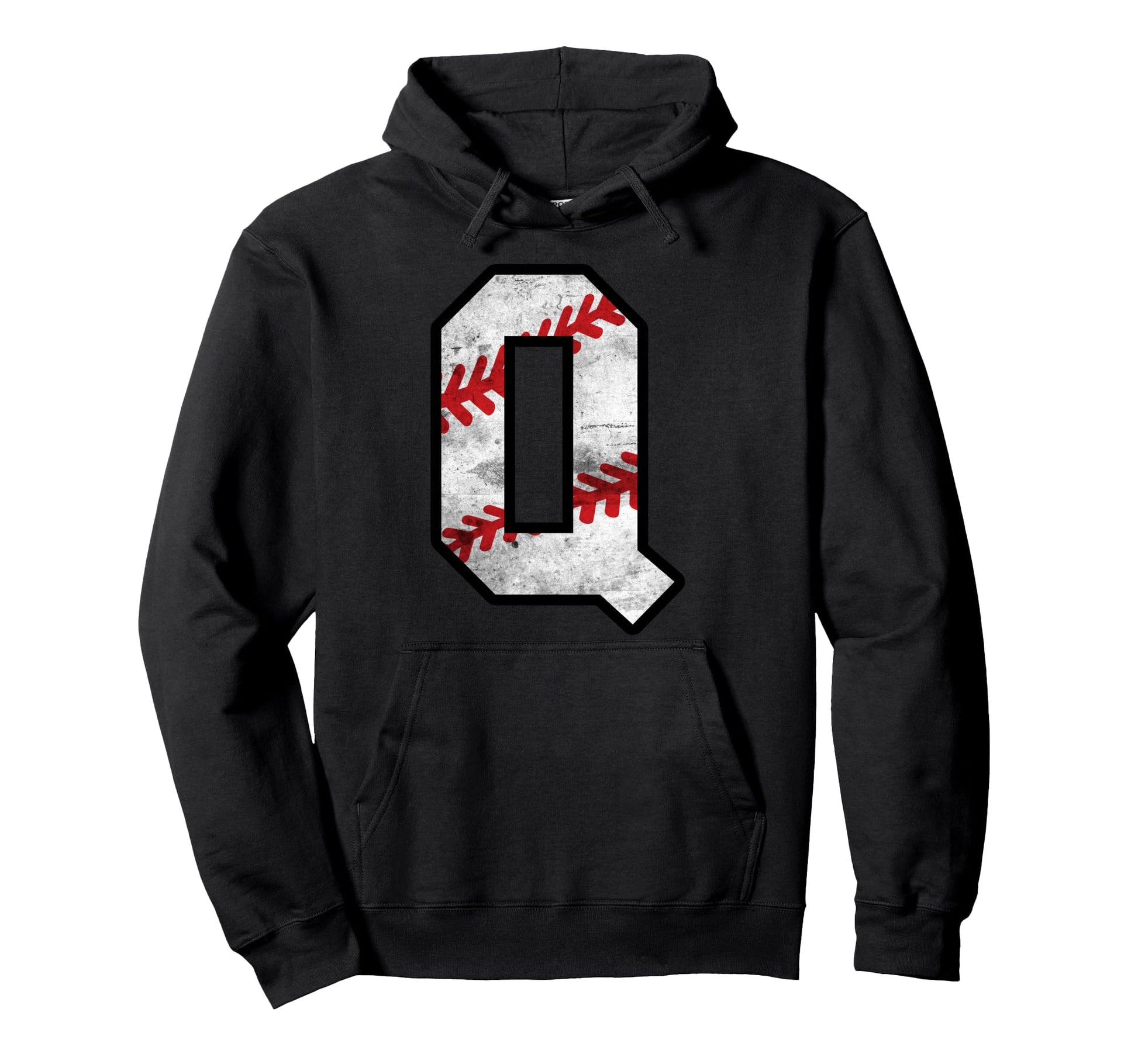Distressed Baseball Letter Q Hoodie - Casual Everyday Wear Unisex - T-Shirt, Sweatshirt, Hoodie