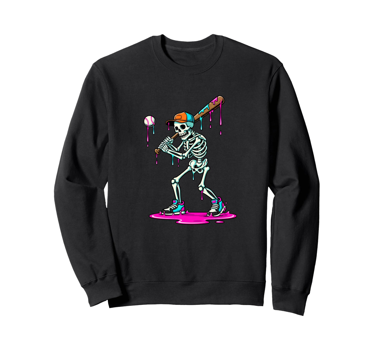 Halloween Skeleton Baseball Batter Sweatshirt - Fun Novelty Design Unisex - T-Shirt, Sweatshirt, Hoodie