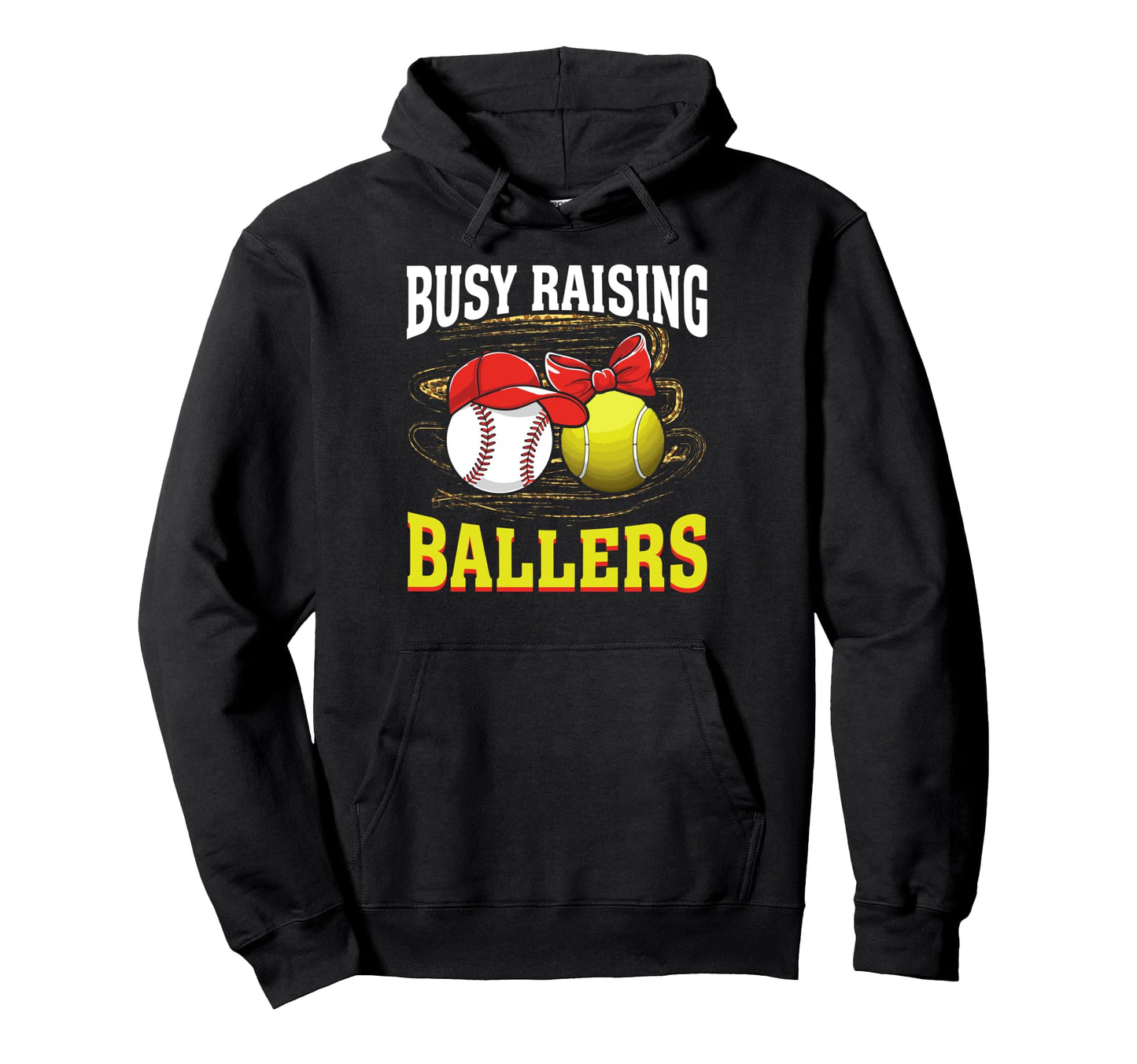 Busy Raising Ballers Baseball Tennis Hoodie - Minimalist Print for Adults - T-Shirt, Sweatshirt, Hoodie