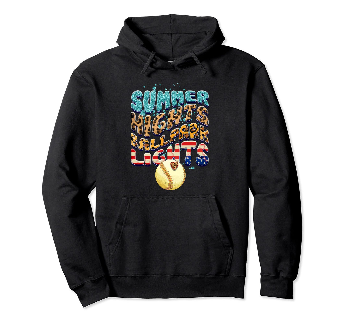Baseball Game Day Summer Nights Ballpark Hoodie - Graphic Print for Adults - T-Shirt, Sweatshirt, Hoodie