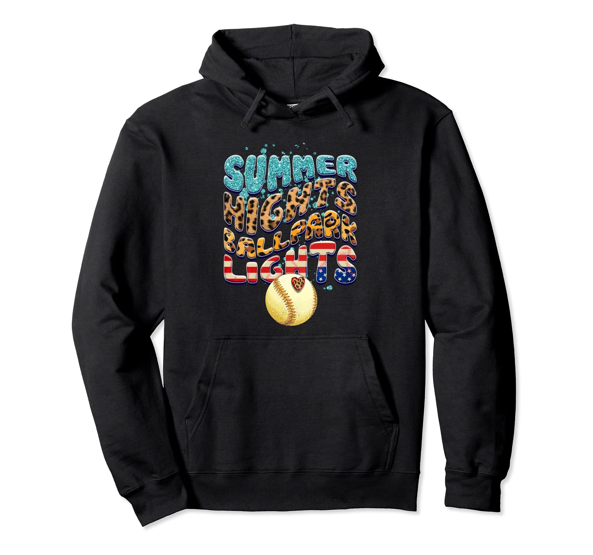 Baseball Game Day Summer Nights Ballpark Hoodie - Graphic Print for Adults - T-Shirt, Sweatshirt, Hoodie