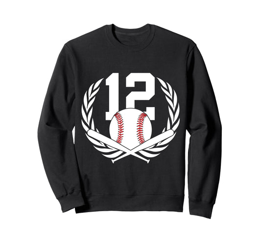12 Years Number 12 Baseball 12Th Sweatshirt - Aesthetic Graphic for Adults - T-Shirt, Sweatshirt, Hoodie