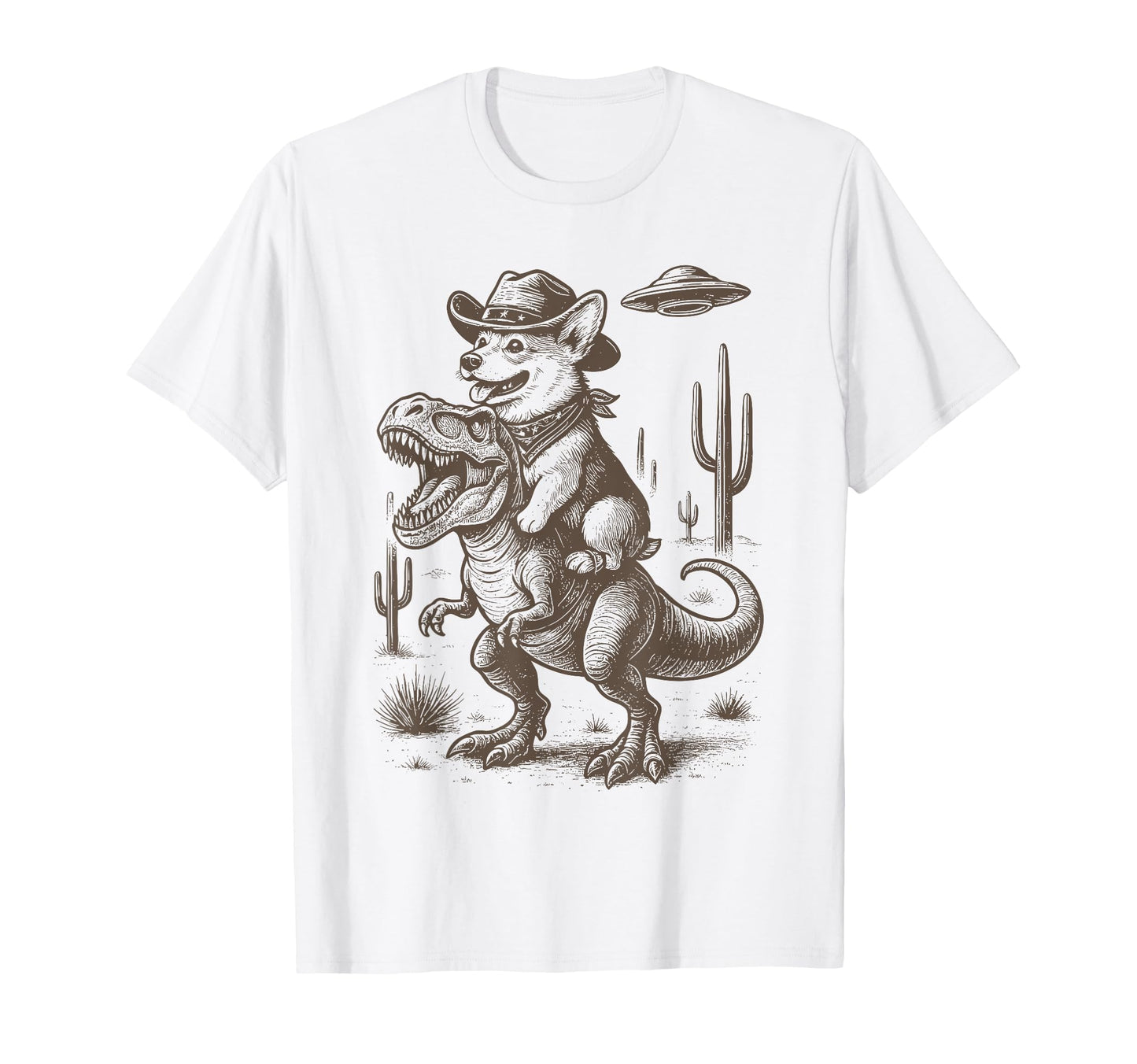 Corgi Riding Dinosaur Cowboy T-Shirt - Novelty Apparel Men Women - T-Shirt, Sweatshirt, Hoodie