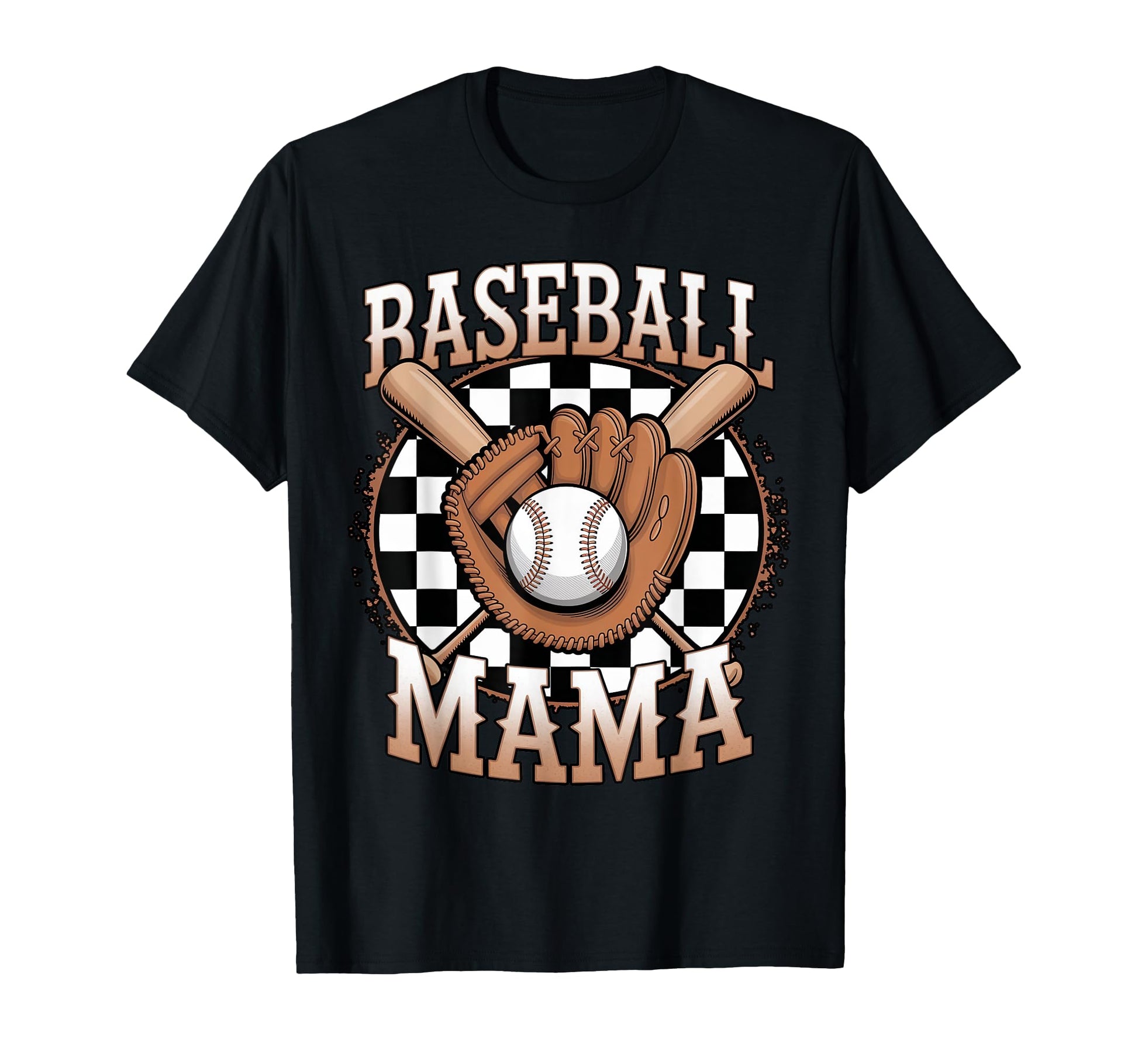 Baseball Mama Softball Mom Checkered T-Shirt - Novelty Apparel for Adults - T-Shirt, Sweatshirt, Hoodie