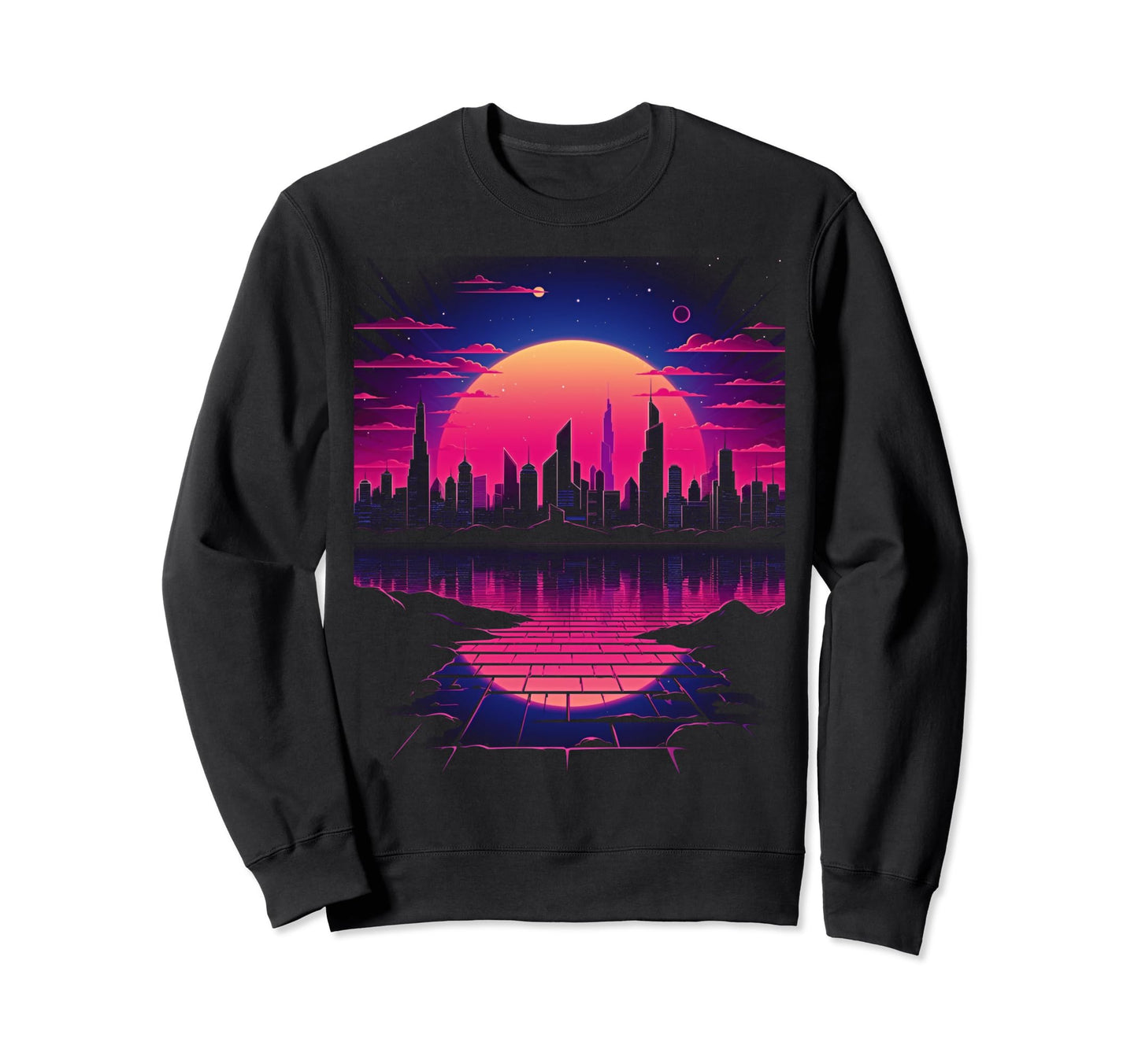 Vaporwave Cityscape 80S Synthwave Sweatshirt - Novelty Apparel for Adults - T-Shirt, Sweatshirt, Hoodie