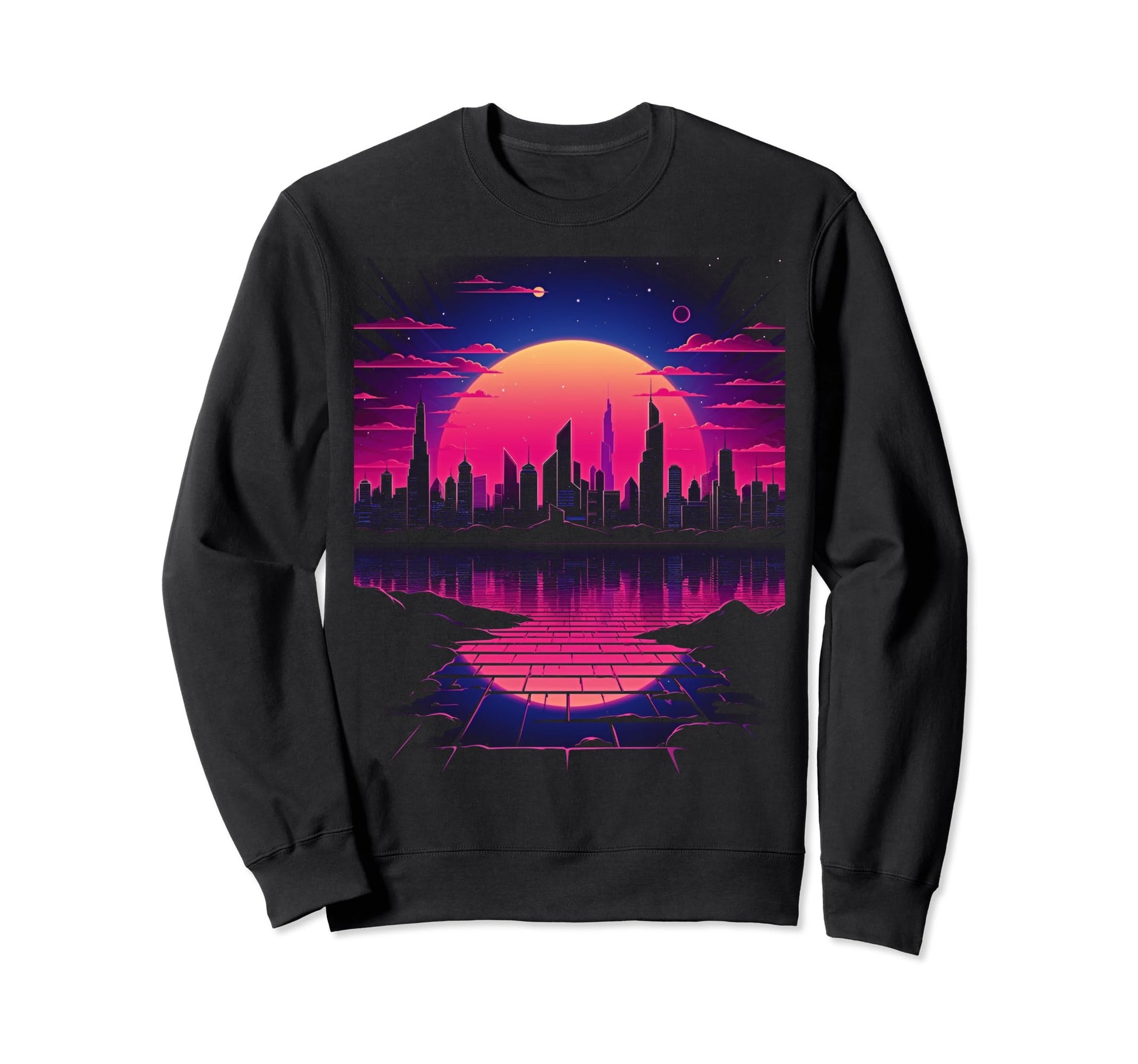 Vaporwave Cityscape 80S Synthwave Sweatshirt - Novelty Apparel for Adults - T-Shirt, Sweatshirt, Hoodie