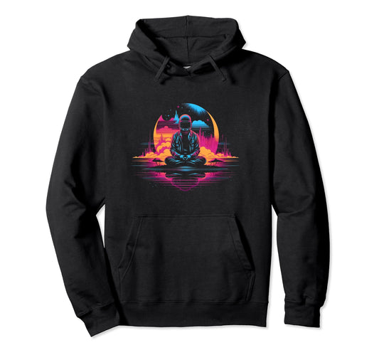 80S Synthwave Space Meditation Hoodie - Graphic Print Men Women - T-Shirt, Sweatshirt, Hoodie