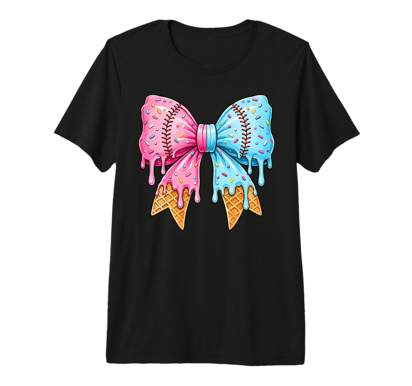 Ice Cream Drip Baseball Bow Mom Tri T-Shirt - Minimalist Print Men Women - T-Shirt, Sweatshirt, Hoodie