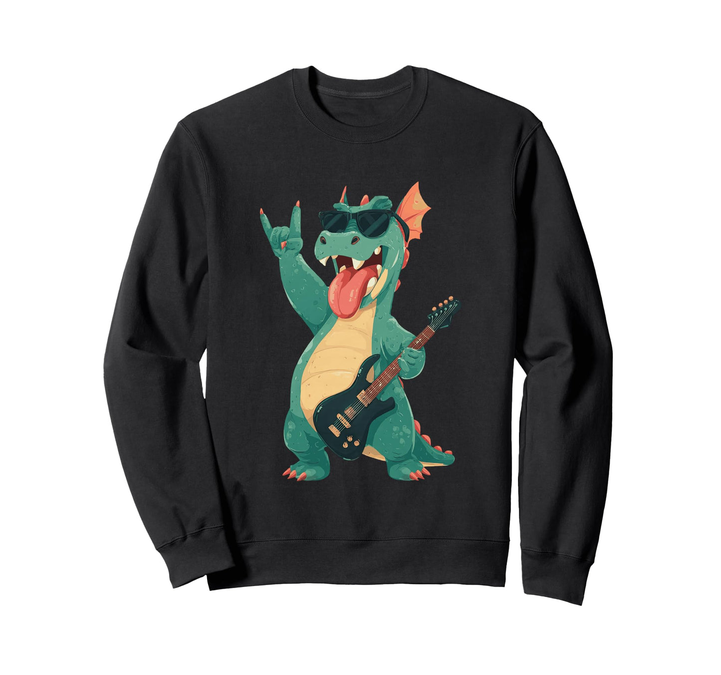 Rock Dragon Guitarist Funny Monster Sweatshirt - Graphic Print Men Women - T-Shirt, Sweatshirt, Hoodie