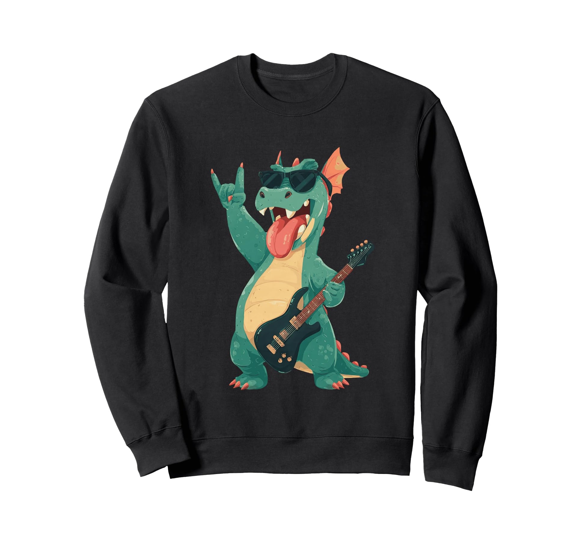 Rock Dragon Guitarist Funny Monster Sweatshirt - Graphic Print Men Women - T-Shirt, Sweatshirt, Hoodie