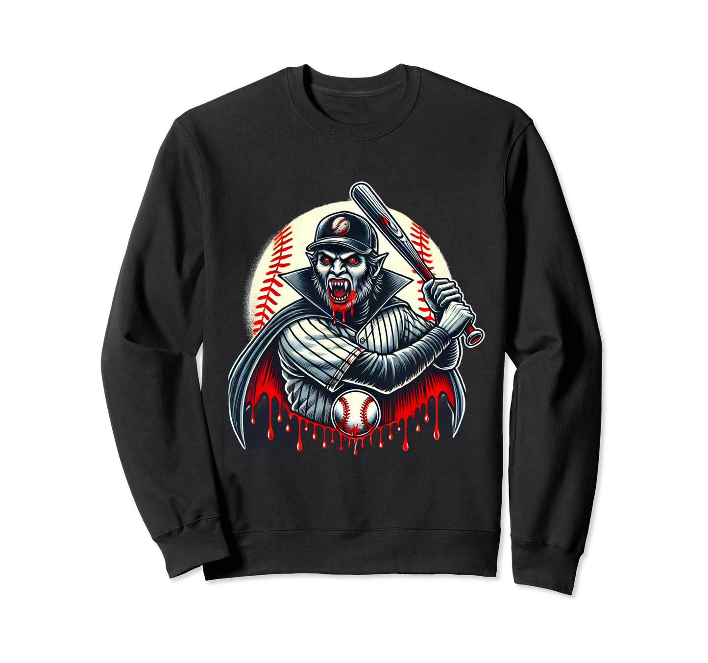 Vampire Baseball Player Funny Sweatshirt - Unique Graphic Men Women - T-Shirt, Sweatshirt, Hoodie