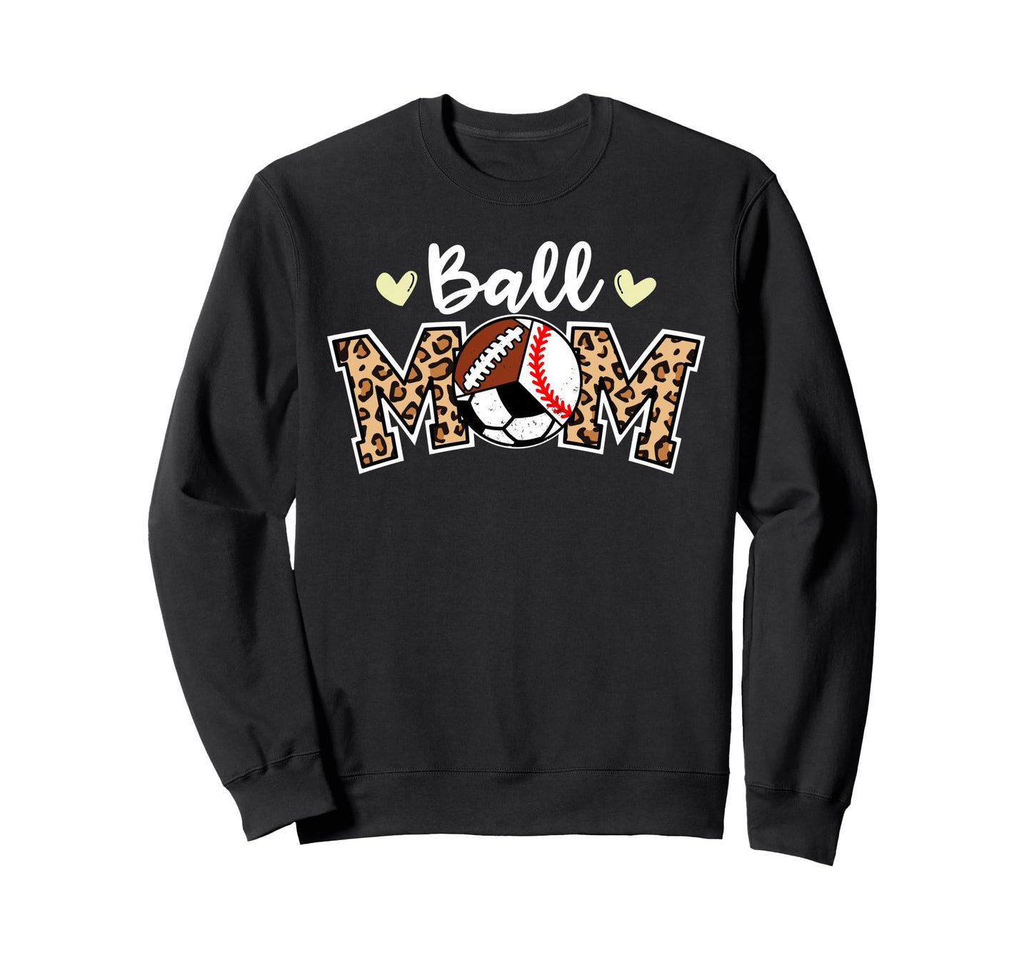 Ball Mom Leopard Baseball Soccer Sweatshirt - Aesthetic Graphic for Adults - T-Shirt, Sweatshirt, Hoodie