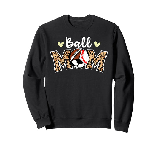 Ball Mom Leopard Baseball Soccer Sweatshirt - Aesthetic Graphic for Adults - T-Shirt, Sweatshirt, Hoodie