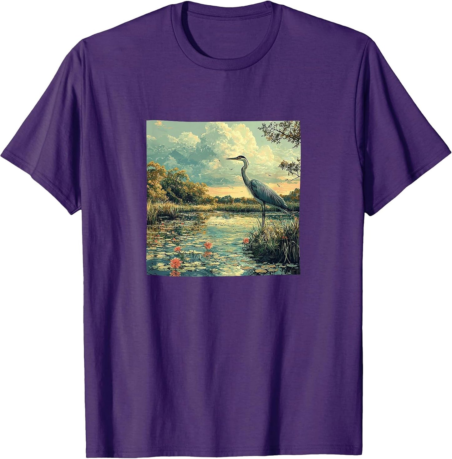 Wetlands With Birdlife Landscape Vintage Merch - Adult & Kids T-Shirts, Sweatshirts & Hoodies apparel design preview 1