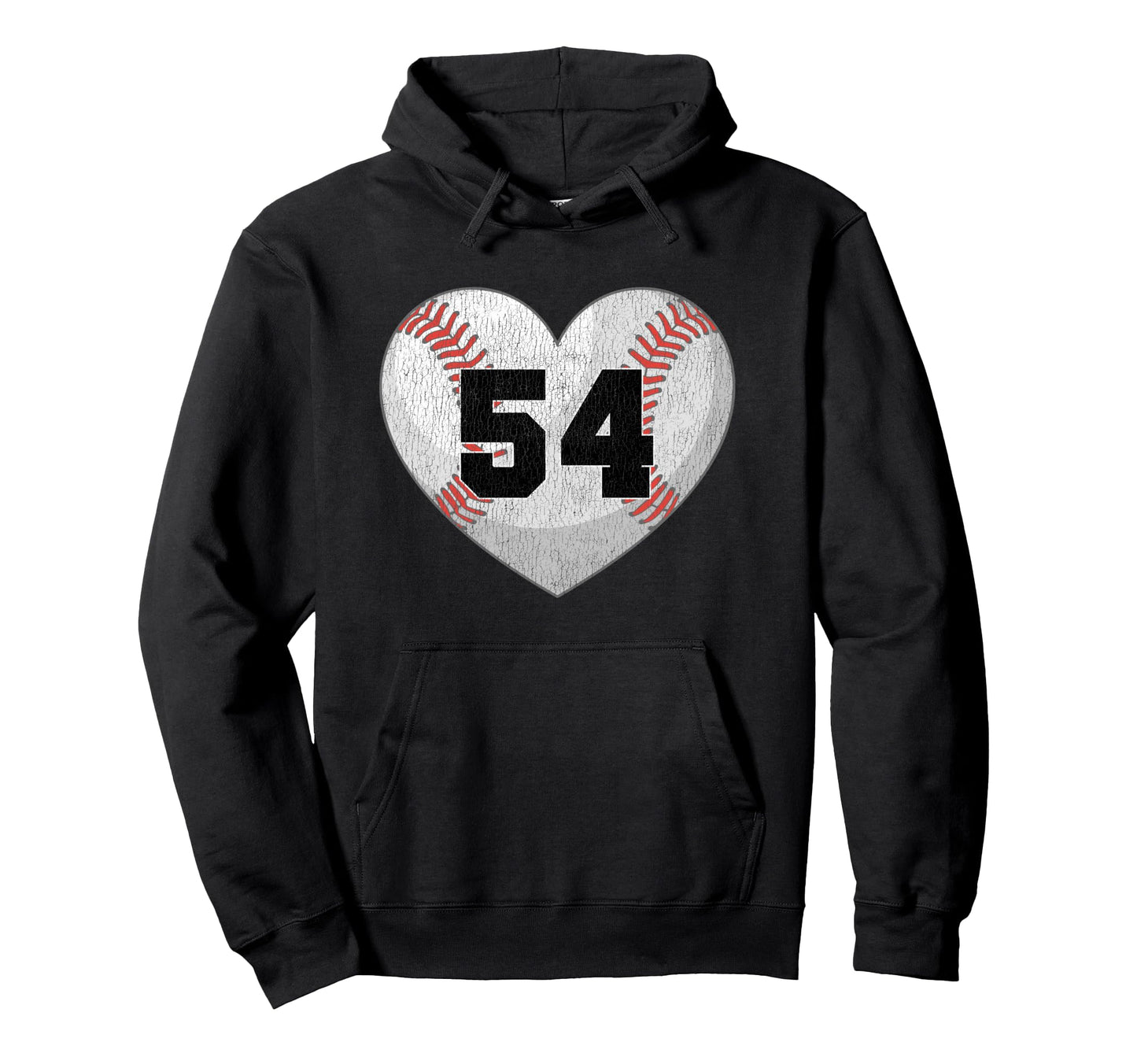 Baseball Number 54 Distressed Heart Hoodie - Minimalist Print for Adults - T-Shirt, Sweatshirt, Hoodie