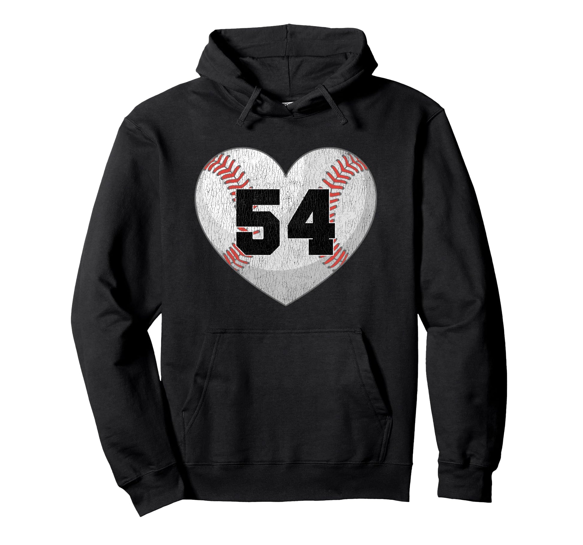 Baseball Number 54 Distressed Heart Hoodie - Minimalist Print for Adults - T-Shirt, Sweatshirt, Hoodie