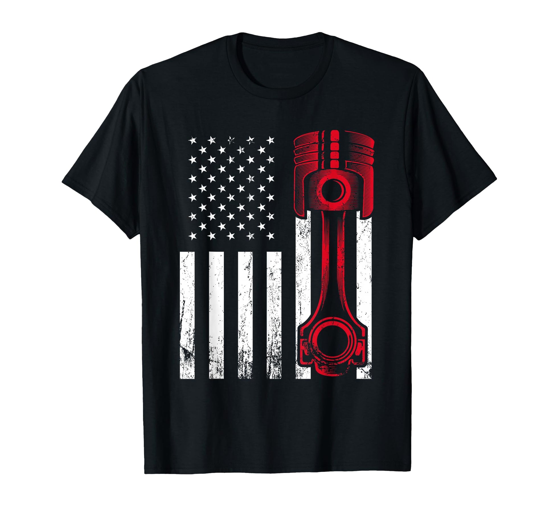 Car Enthusiast American Flag Piston T-Shirt - Trendy Graphic Men Women - T-Shirt, Sweatshirt, Hoodie