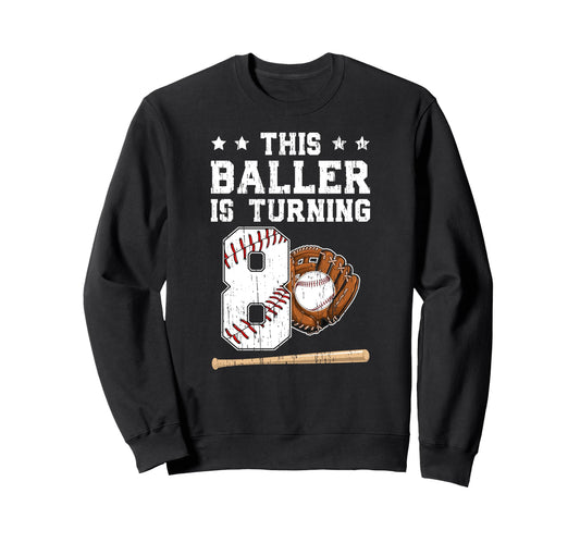 8Th Birthday Baseball 8 Year Old Sweatshirt - Trendy Graphic Men Women - T-Shirt, Sweatshirt, Hoodie