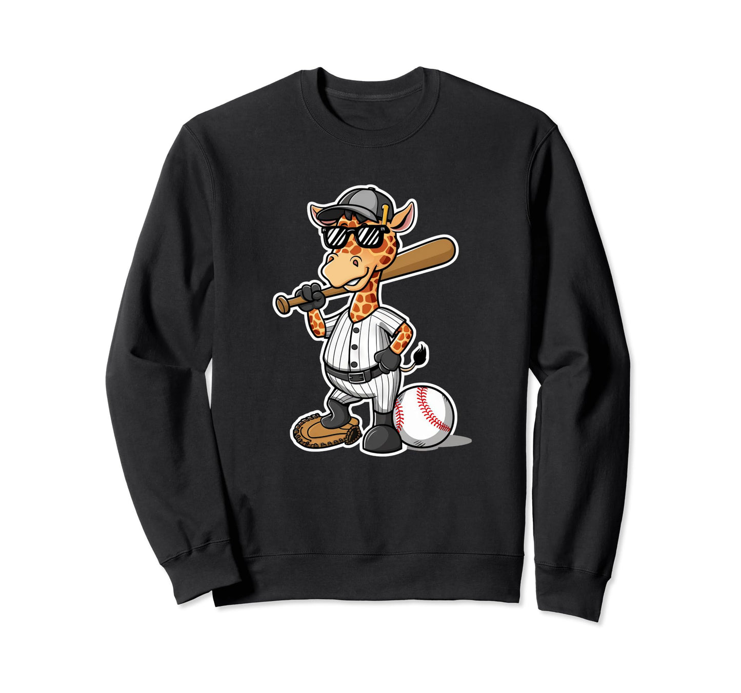 Baseball Giraffe Cartoon Sports Sweatshirt - Fun Novelty Design for Adults - T-Shirt, Sweatshirt, Hoodie