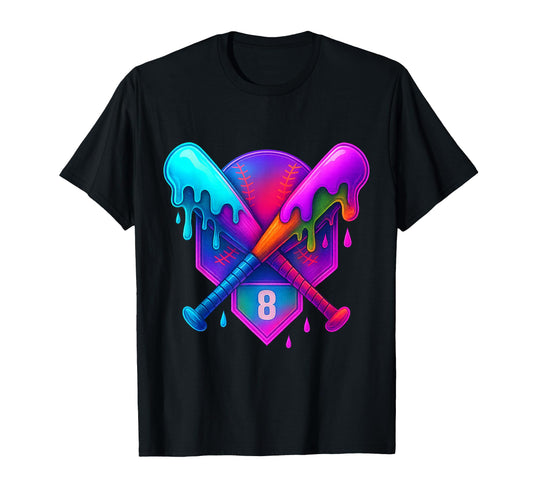 Baseball 8 Year Old Ice Cream Drip 8Th T-Shirt - Unique Graphic Unisex - T-Shirt, Sweatshirt, Hoodie