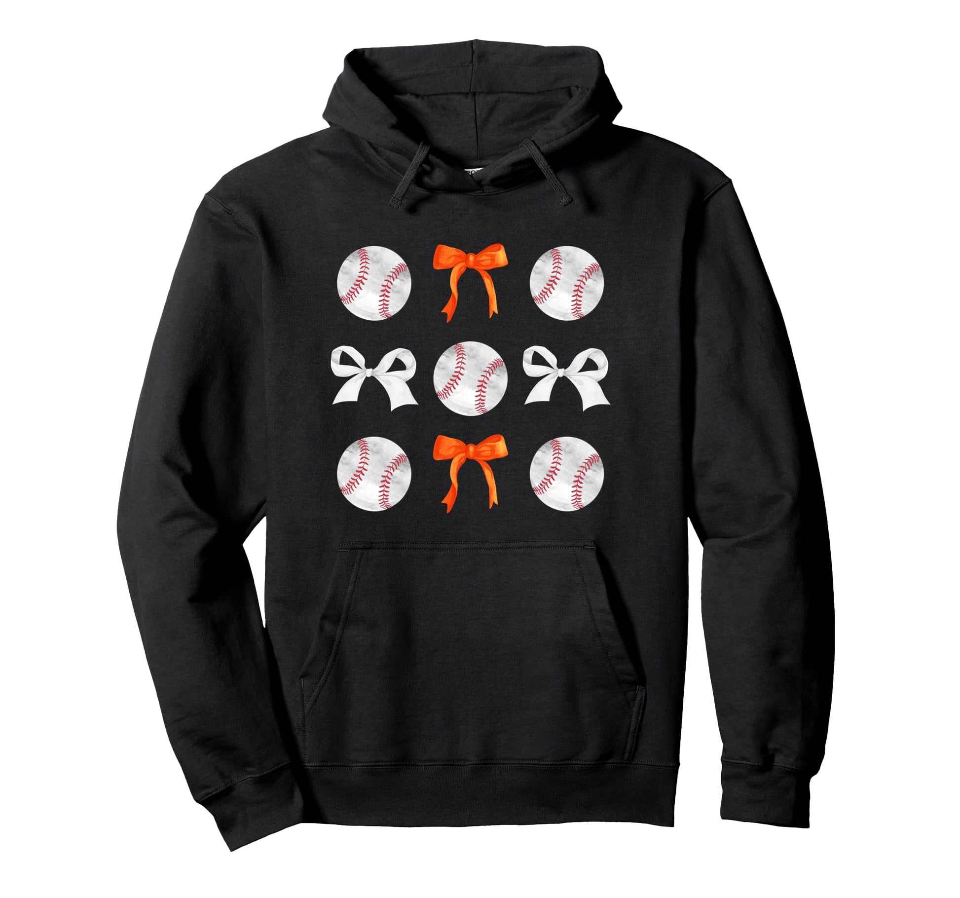 Baseballs Orange Bows Baseball Player Hoodie - Aesthetic Graphic Men Women - T-Shirt, Sweatshirt, Hoodie