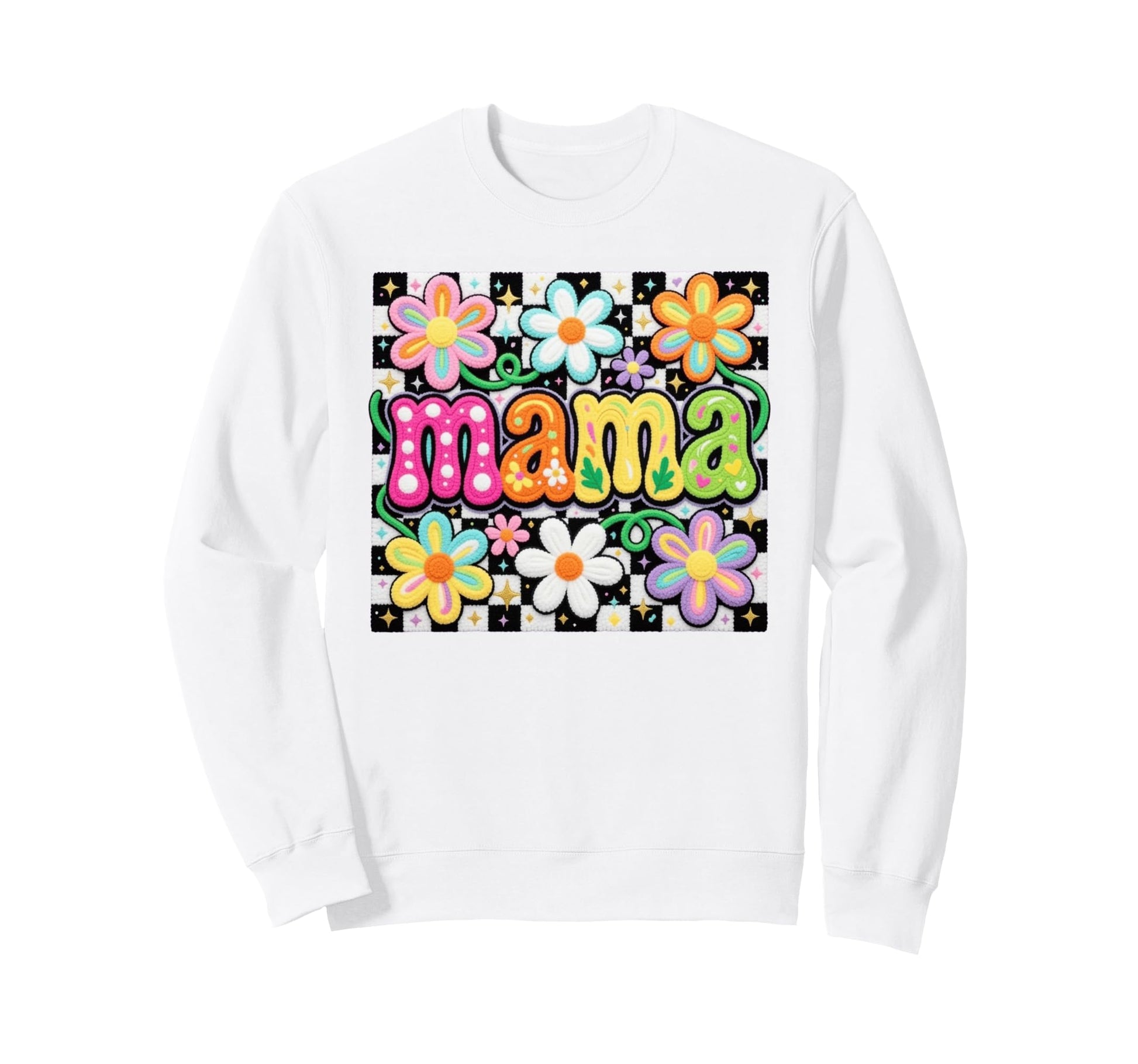 Mama Flowers Checkerboard Pattern Sweatshirt - Custom Art Print for Adults - T-Shirt, Sweatshirt, Hoodie