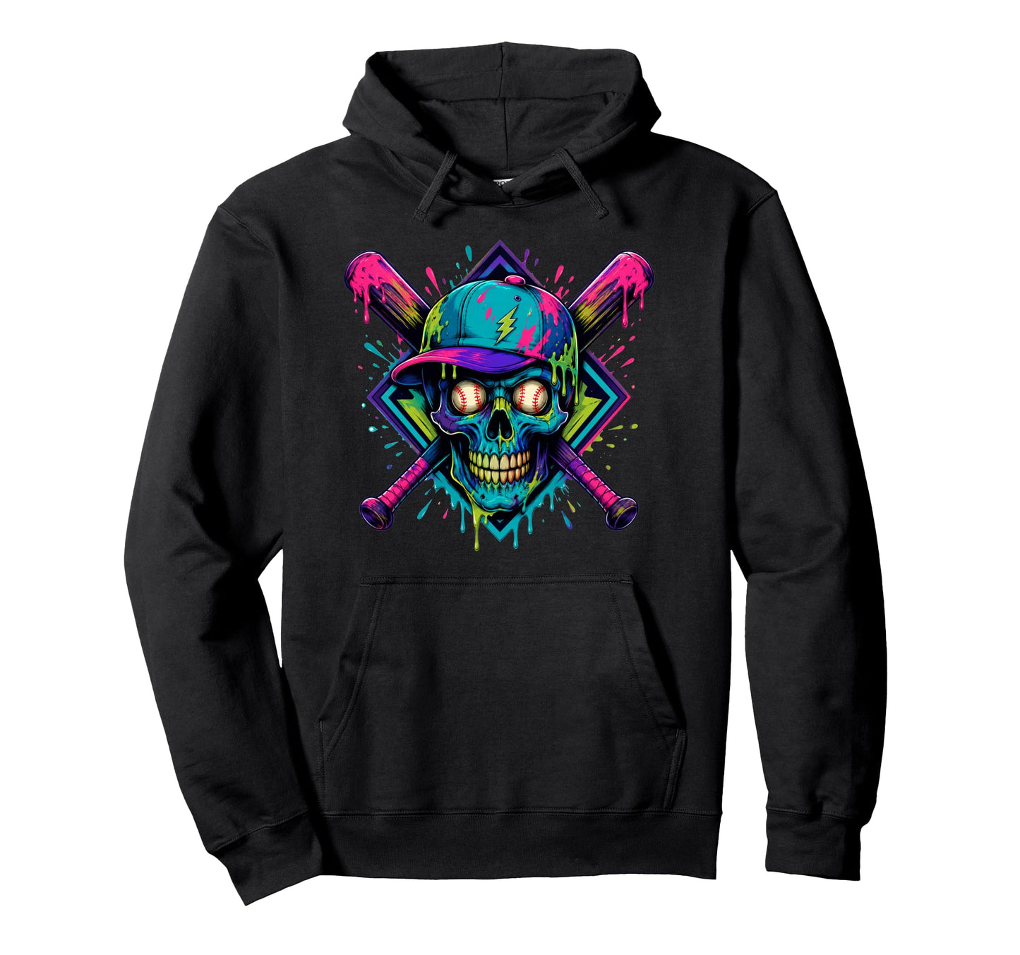 Baseball Player Drip Ice Cream Skull Hoodie - Minimalist Print for Adults - T-Shirt, Sweatshirt, Hoodie