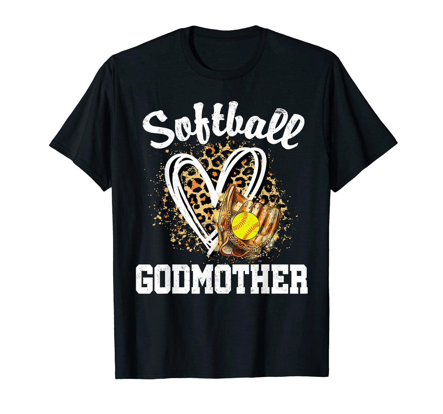 Softball Godmother Leopard Heart Mom T-Shirt - Custom Art Print for Adults - T-Shirt, Sweatshirt, Hoodie