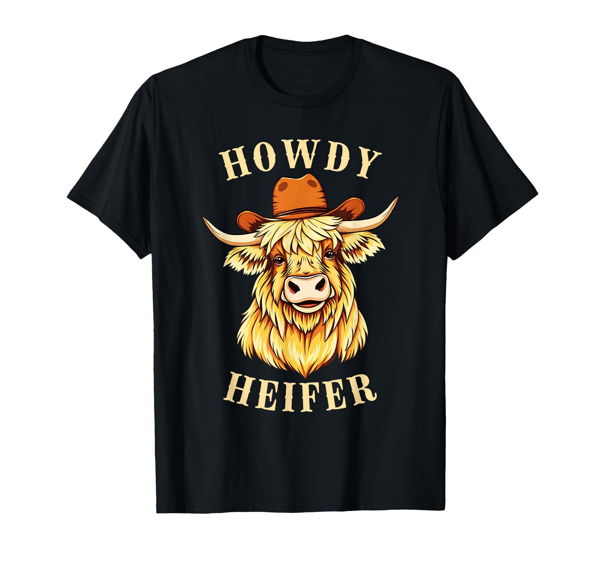 Funny Highland Cow Cowboy Hat T-Shirt - Fun Novelty Design for Adults - T-Shirt, Sweatshirt, Hoodie