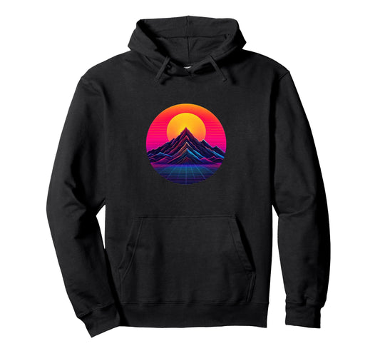 80S Sunset And Mountain Synthwave Hoodie - Casual Everyday Wear for Adults - T-Shirt, Sweatshirt, Hoodie
