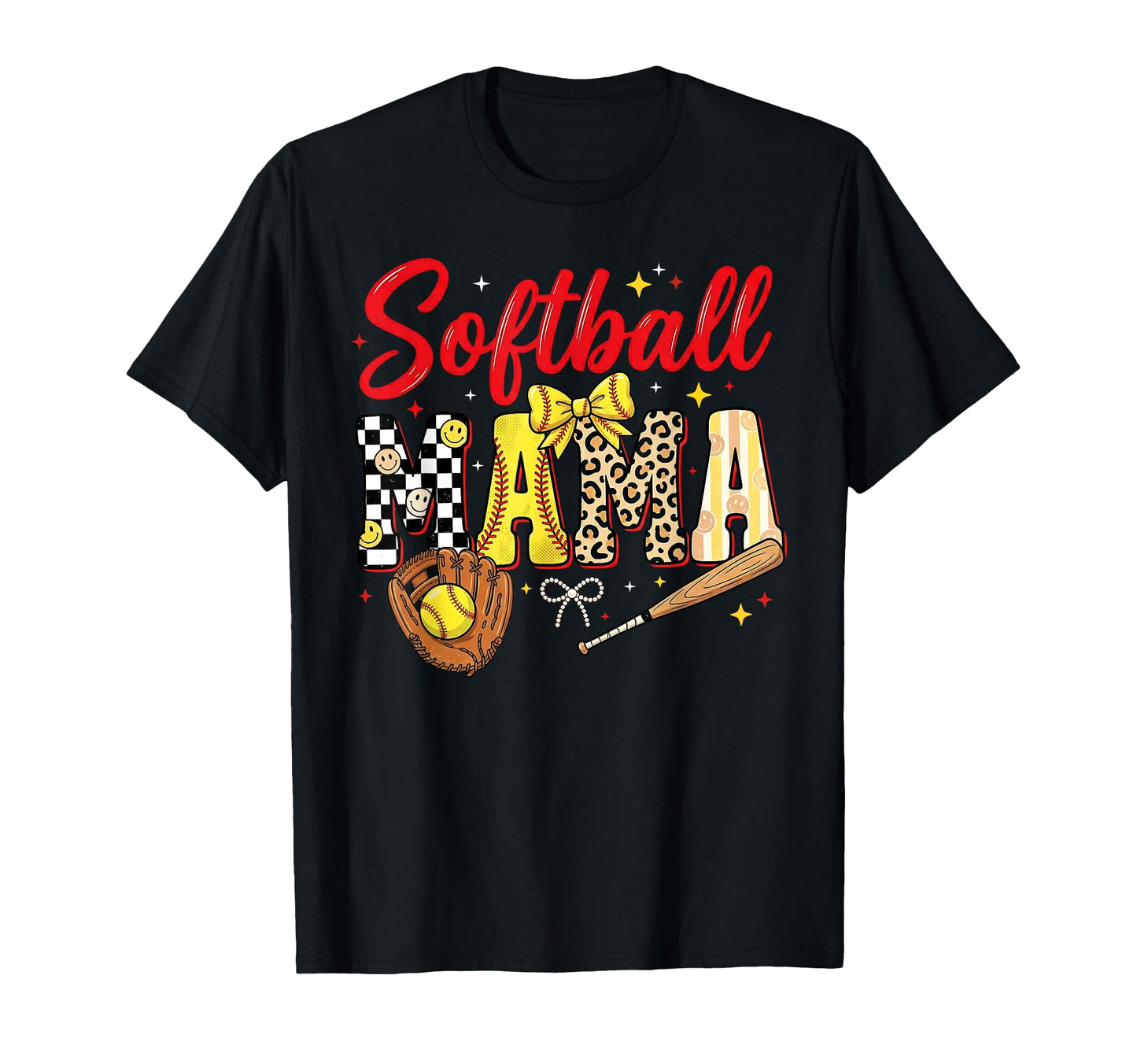 Softball Mama Leopard Coquette Bow T-Shirt - Unique Graphic Unisex - T-Shirt, Sweatshirt, Hoodie